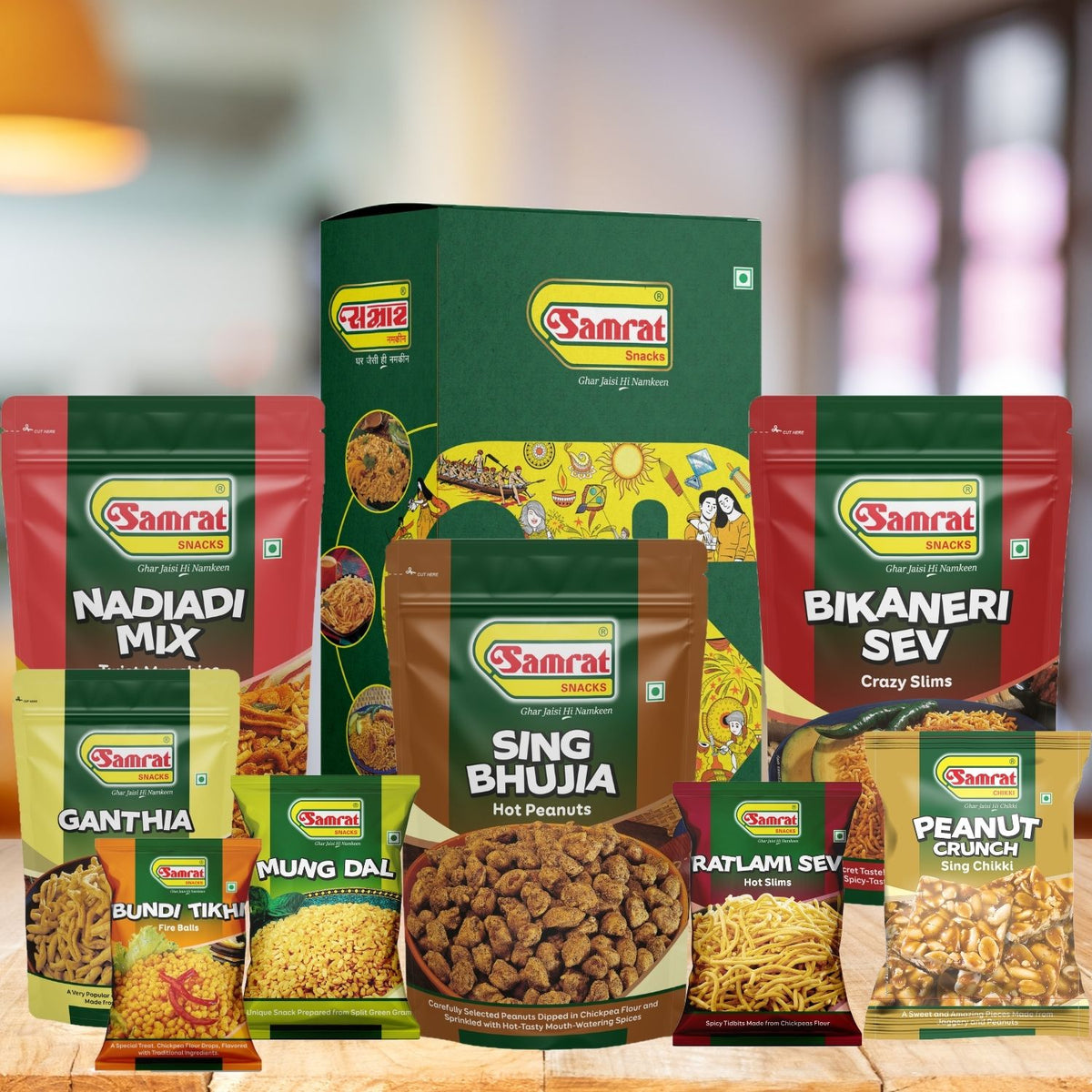 Samrat Namkeen Gift Box - Assorted Snack Hamper | Namkeen Combo Pack | Festival, Birthday & Wedding Gift | Ghar Jaisi Namkeen